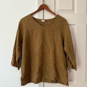 Match Point u.s.a: Brown V-Neck 100% Linen Top